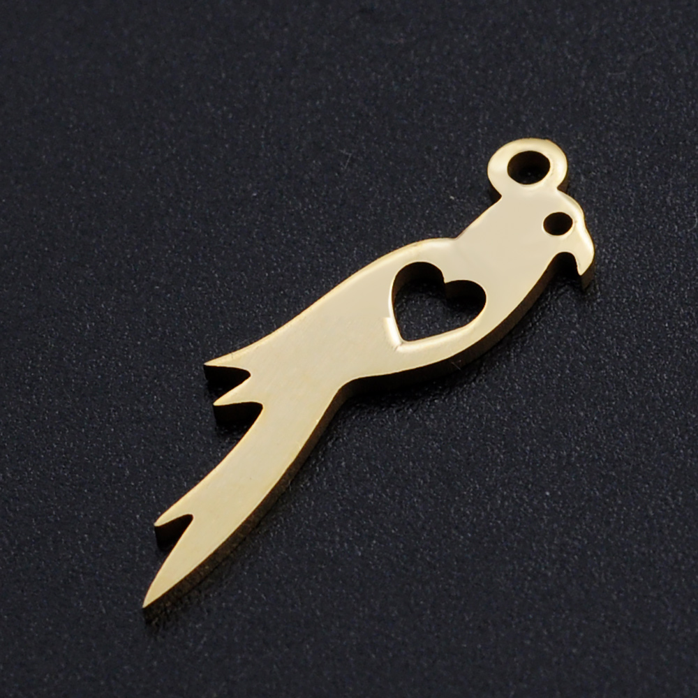 Pendentif INOX doré, oiseau de coeur, 25x7x1mm, trou 1.5mm