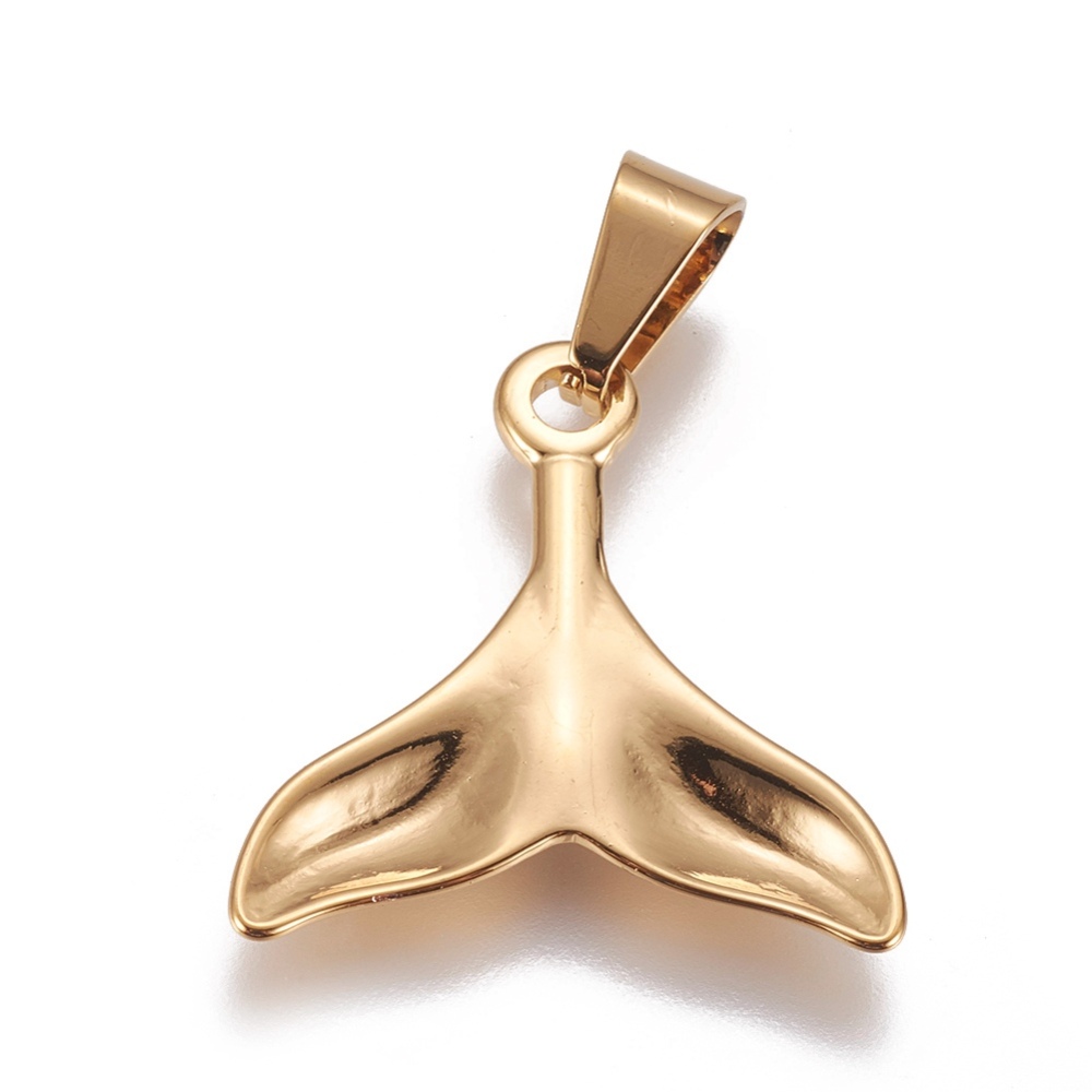 Pendentif INOX doré, queue de baleine avec bélière, 25x10mm, bélière 4,5x9mm