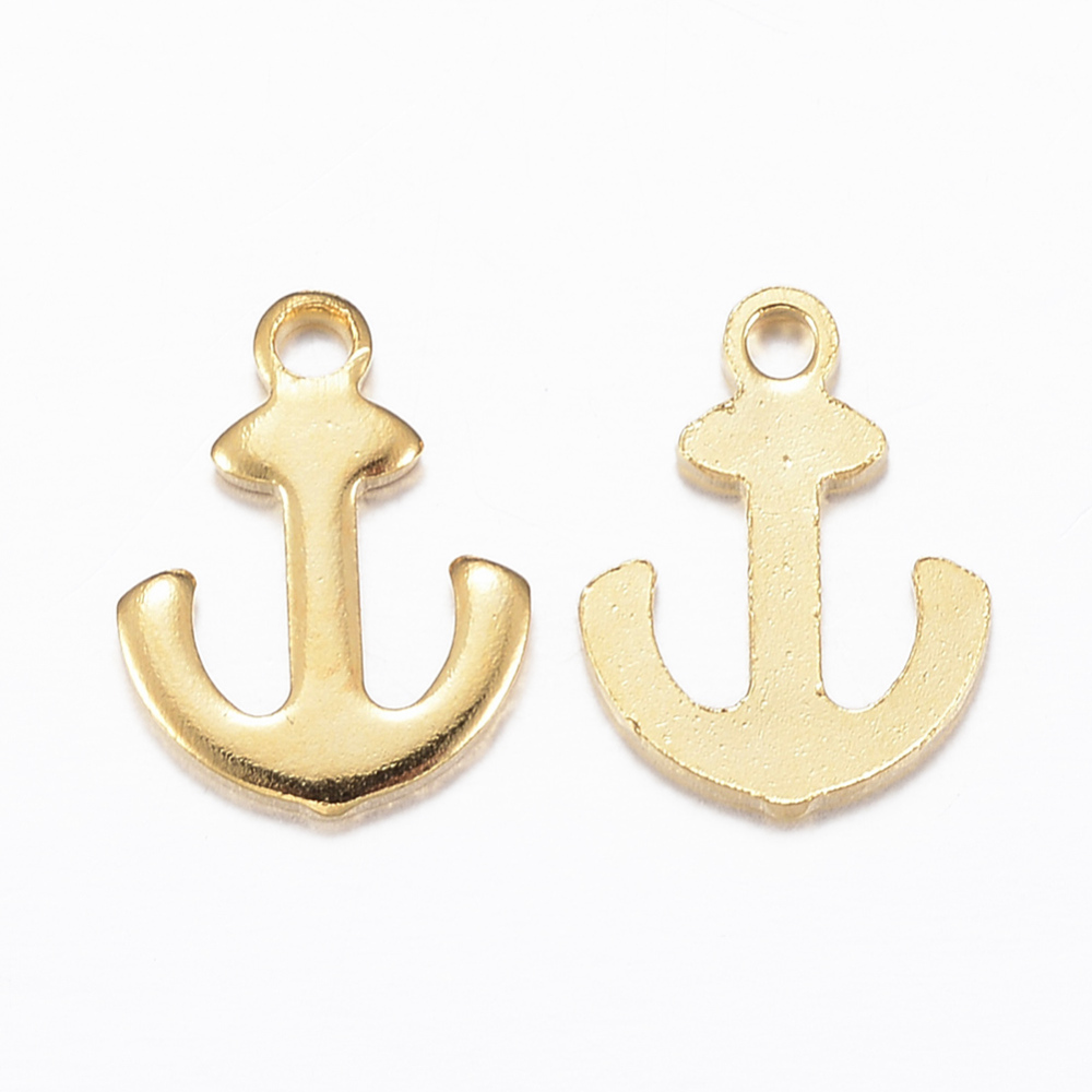 Pendentif INOX doré, plaqué or 18k, ancre marine, 12x9x1mm, trou 1,2mm