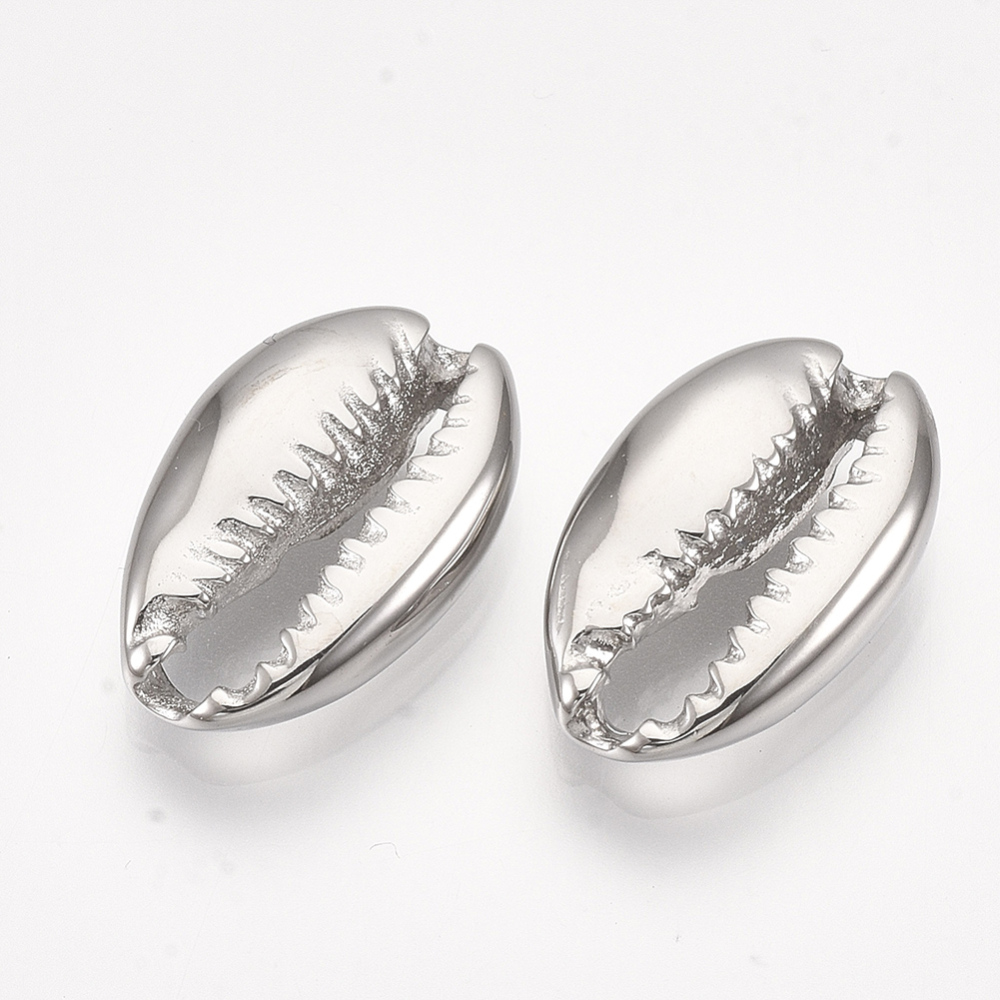Estampe INOX argenté, forme de cauris, 19x12x4,5mm