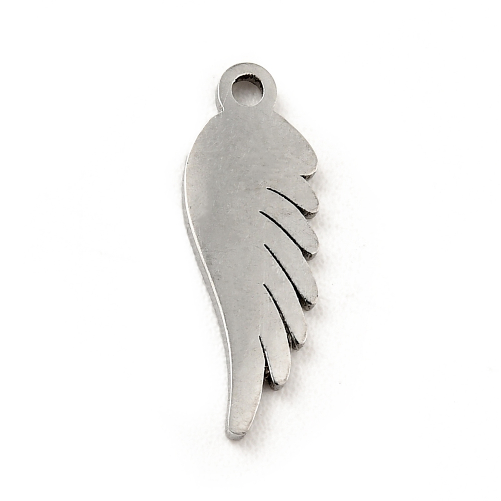 Pendentif INOX argenté, aile, 3.5x4.5x0.8mm, Trou: 1mm