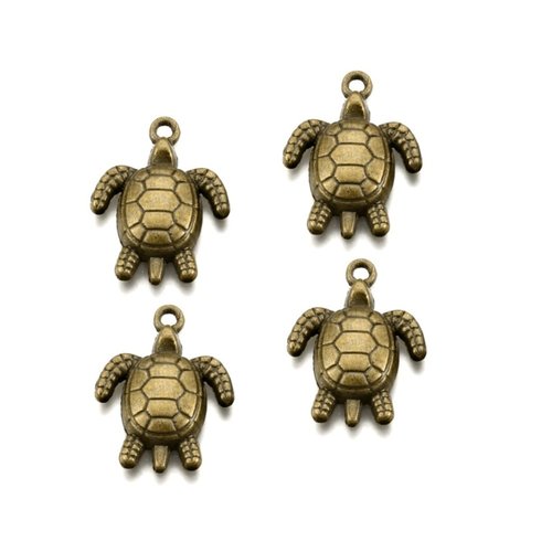 Pendentif, tortue marine en laiton couleur bronze, 15x12mm, trou 1.2mm