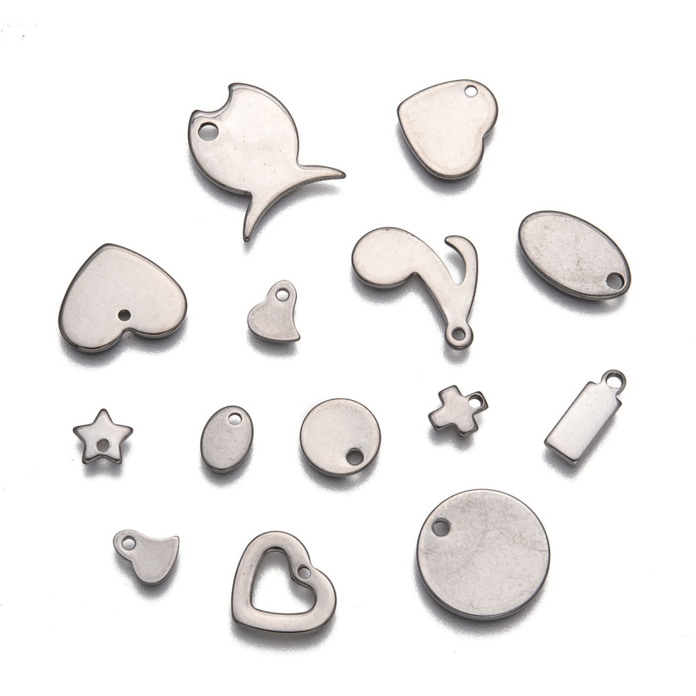 Pendentif, formes mixtes, INOX, couleur argent, trou 1mm