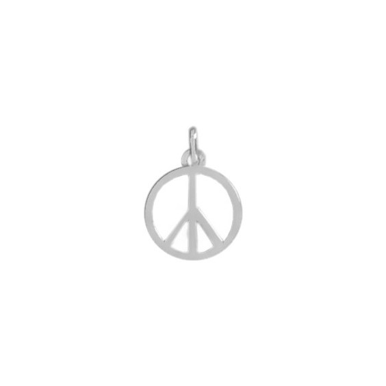 Pendentif, peace and love, laiton, couleur argent, diam 8mm, trou 1mm