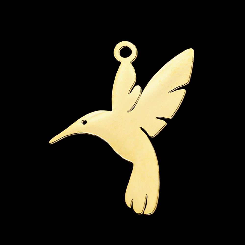 Pendentif INOX doré, oiseau, 13x15x1mm, Trou: 3mm