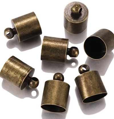 Embout de cordon, laiton, couleur bronze, 10x6mm, trou 5.5mm, anneau 2mm