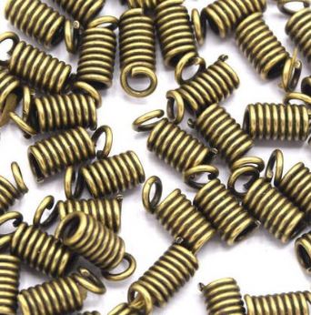 Embout de cordon, ressort, laiton, couleur bronze, 7mm, trou 2mm