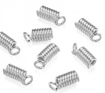 Embout de cordon, ressort, argenté, 10x4.5mm, trou 3.5mm, diamètre int 3.5mm