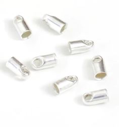 Embout de cordon, laiton, argent clair, 7x4 mm, diamètre intérieur 3.5 mm, trou 1.8 mm