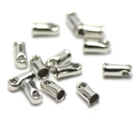 Embout de cordon, laiton, couleur platine, 4x1.8mm, trou int 1.2mm, anneau 0.8