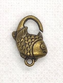 Fermoir alliage poisson pince de homard bronze 20x12mm ép 6mm trou 2mm