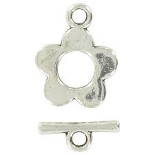 Fermoir toggle, alliage argenté, fleur diam15mm (trou 7mm), barre 15mm (trou 2,5)