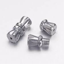 Fermoir à vis laiton argenté platine, 12x5mm, trou 1~1,2mm
