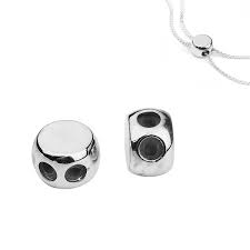 Fermoir coulissant argenté, rond, avec silicone, 9mm, trou 1,2mm