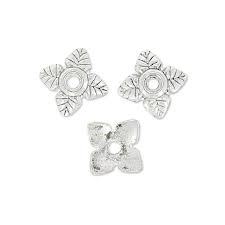 Coupelle en laiton argent, fleur 4 pétales, 6x6x2mm trou 1mm