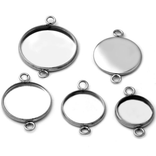 Estampe ronde support cabochon, INOX, plateau 12mm, 2 anneaux de 1,8mm