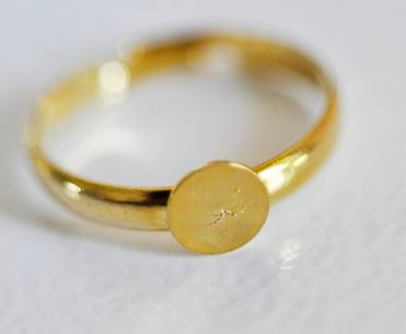 Bague réglable avec support, métal, couleur or, anneau 17mm, support 4mm