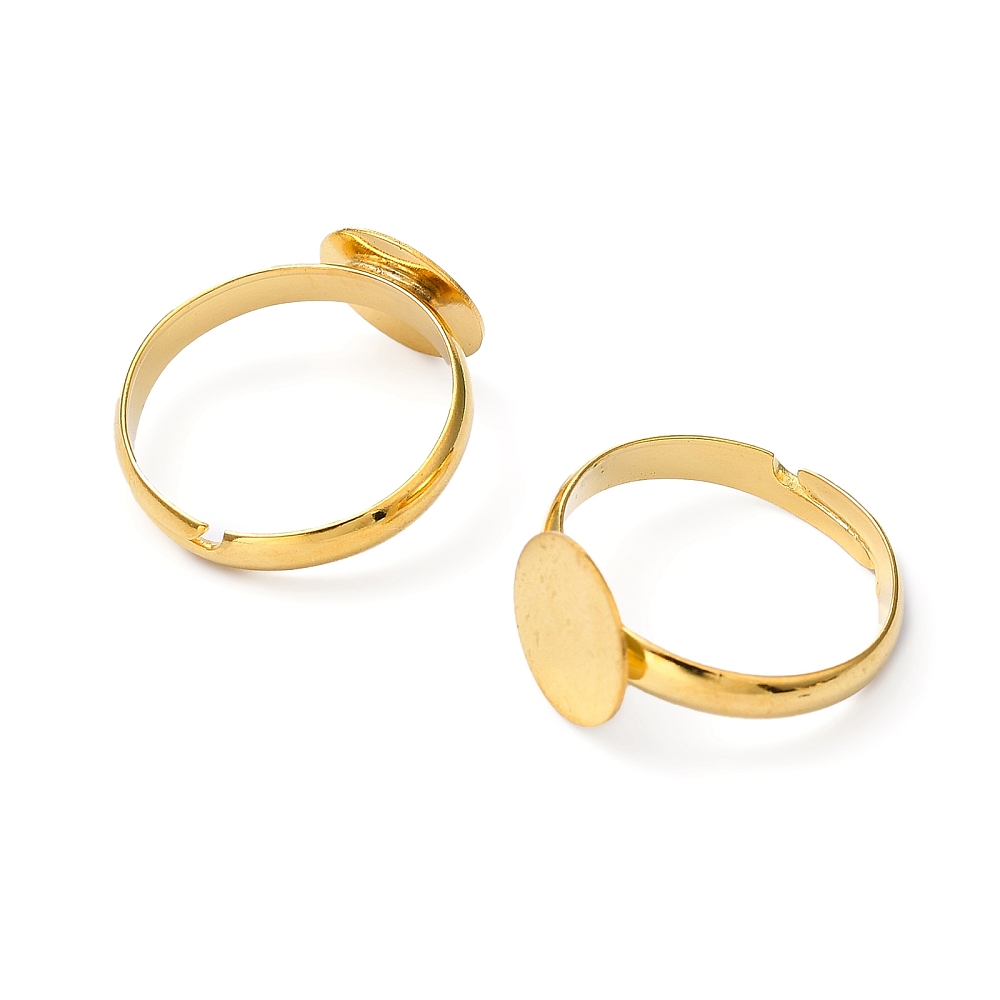Bague réglable en laiton, doré, avec support rond et plat, 10mm, diam. 19mm, l'unité