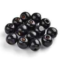 Perles en bois polies 14mm, lot de 18 pièces, couleur noire