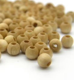 Perle en bois naturel, ronde, 4mm, trou ~1.5mm