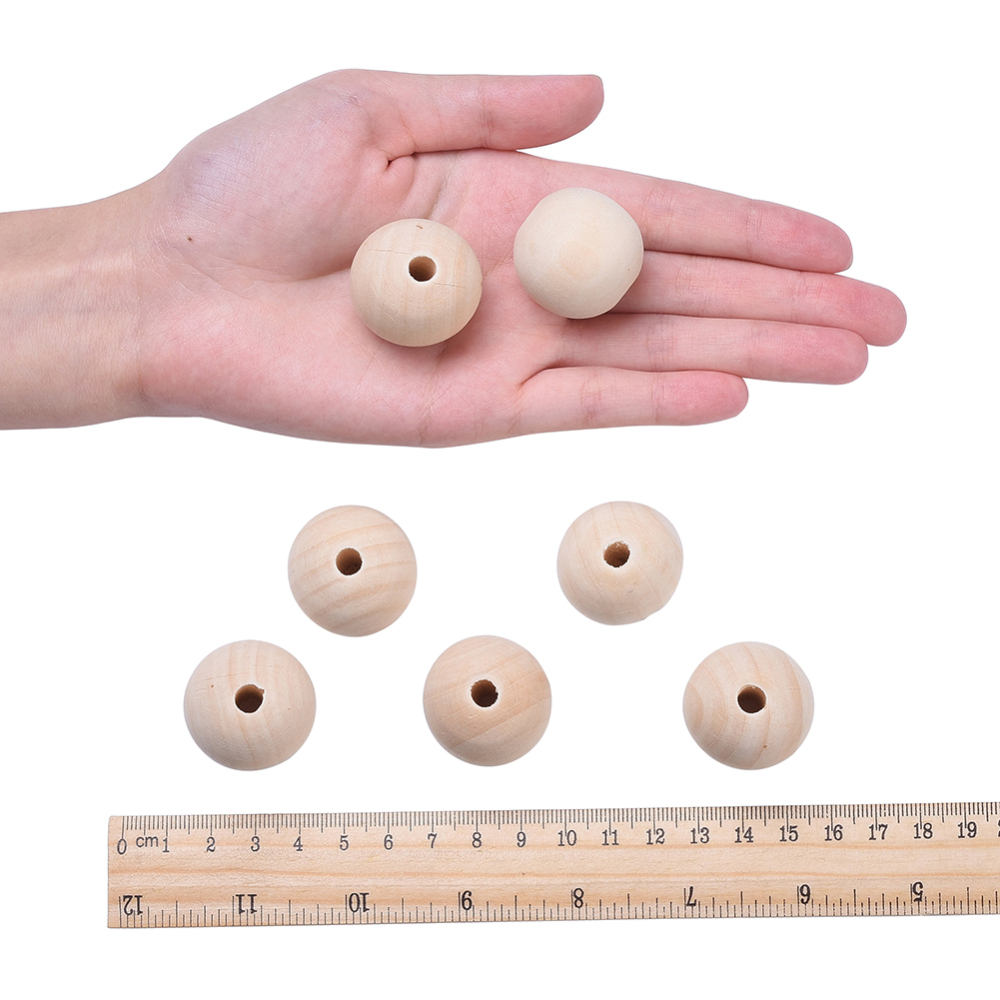 Perle en bois naturel, boule, diamètre 30mm, trou env. 6mm, l'unité