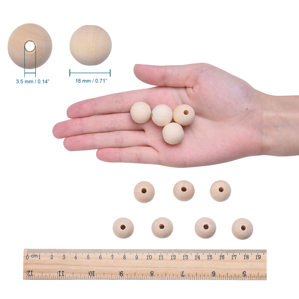Perle en bois naturel, boule, diamètre 18mm, trou env. 4mm, l'unité