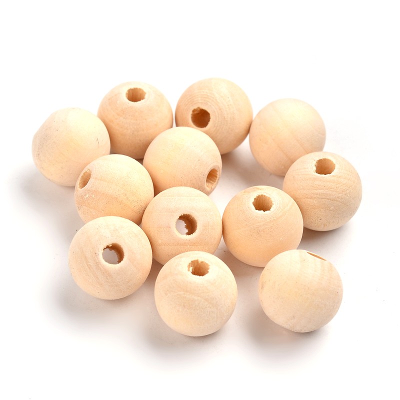 Perle en bois naturel, boule, diamètre 16mm, trou env 3 mm