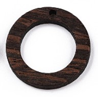 Anneau en bois de wengé, brun, 28x3mm, diamètre int 15mm, perçage 2mm