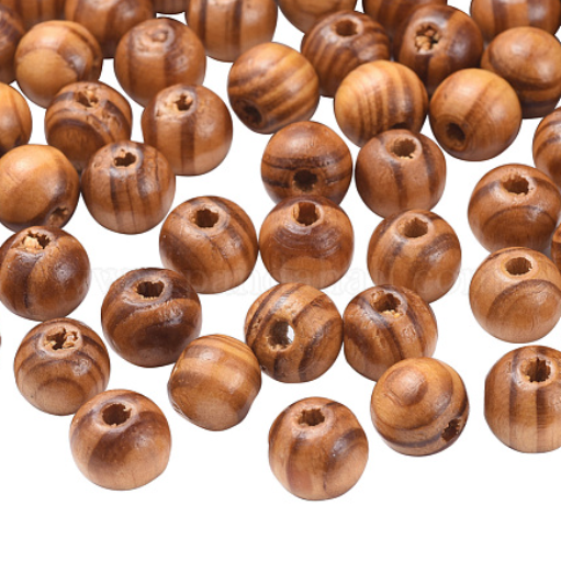 Perle en bois burlywood naturelle non teintée, boule,diam 10mm,trou 3mm