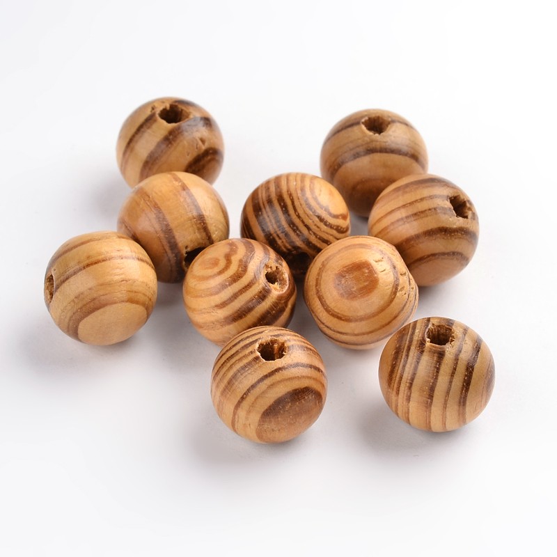 Perle en bois burlywood naturelle non teintée, boule, 16x15mm, trou 4mm