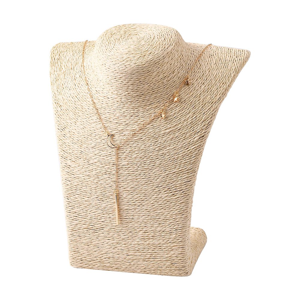 [Ndis-e018-b-01] Présentoir collier buste en rotin beige, 195x115x223mm