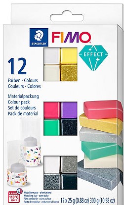 Coffret Fimo effet pailleté, assortis, 12 demi blocs, 12x25gr