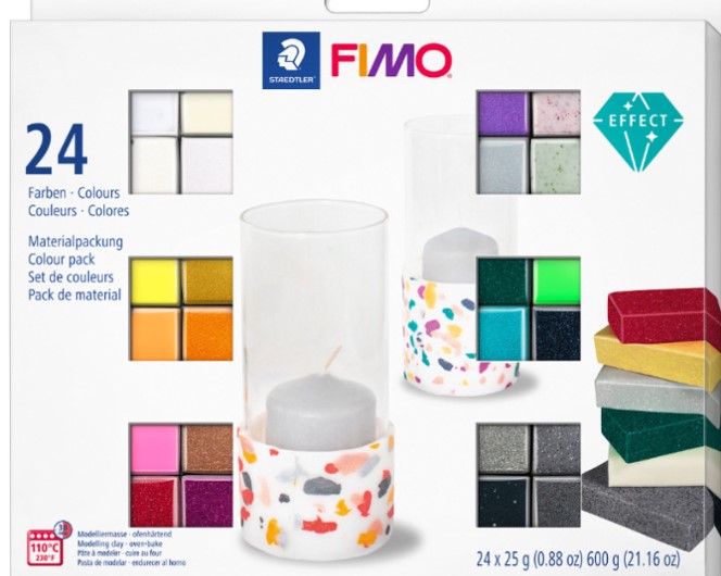 Fimo Coffret Fimo effect assortis 24 demi blocs 24 x 25gr + accessoires offerts