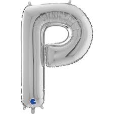 Ballon en aluminium, lettre P, argent, 36cm