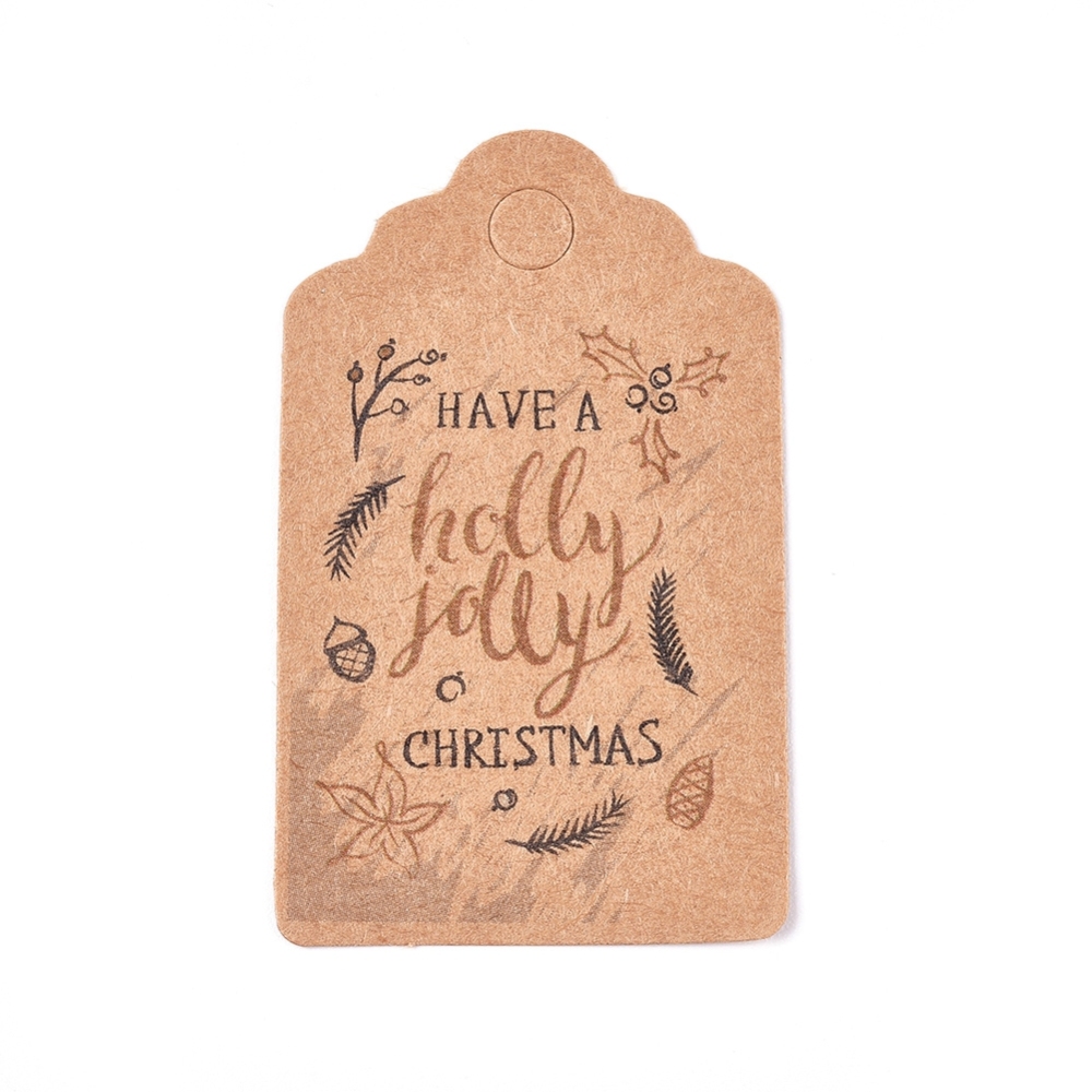 [8691] Etiquettes Noël "Have a holly jolly christmas", marron, 50x30x0.3mm x 10