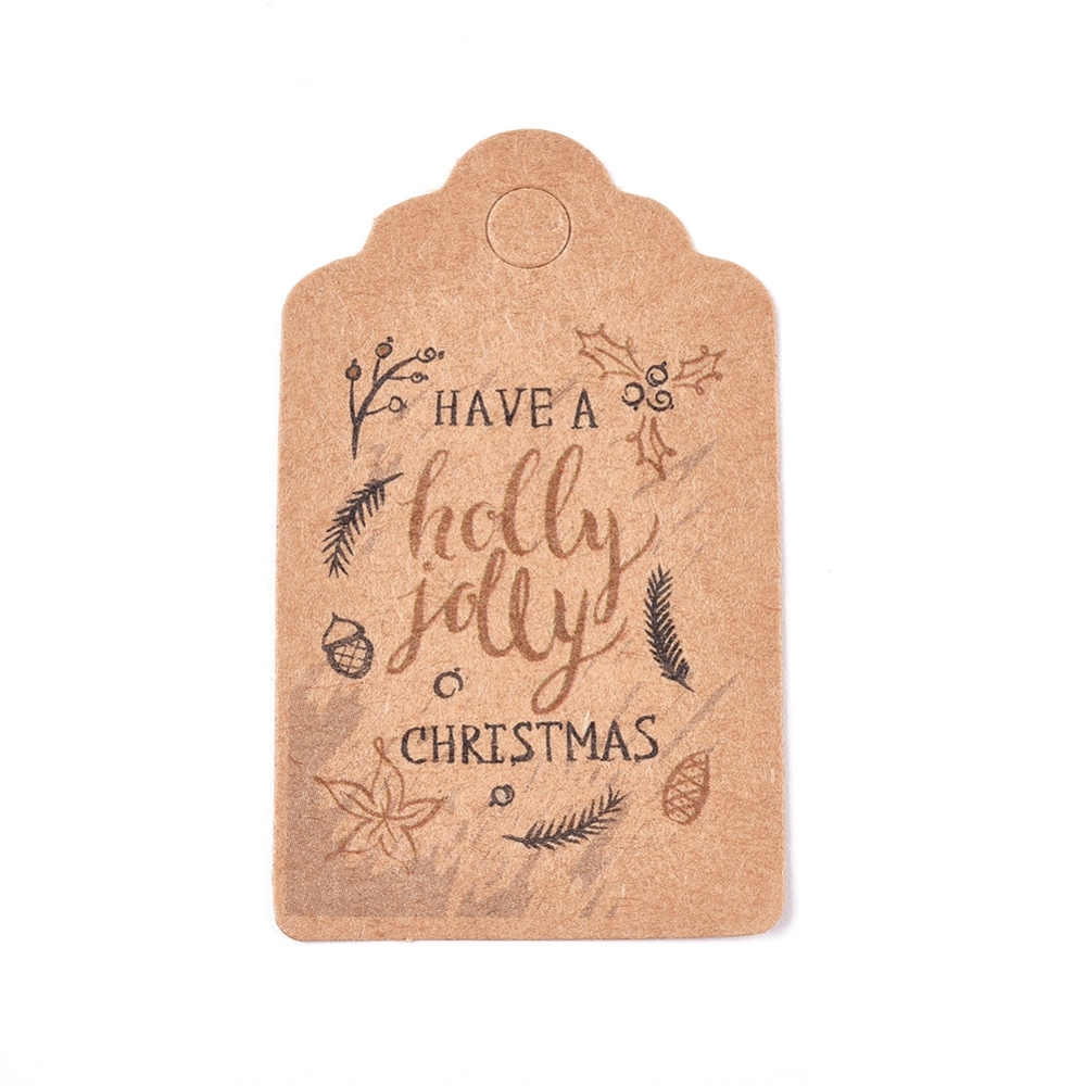 Etiquettes Noël &quot;Have a holly jolly christmas&quot;, marron, 50x30x0.3mm x 10