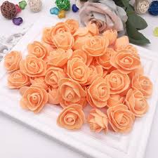 Mini bouquet 12 roses en mousse, tige 7cm, diam rose 2cm, couleur orange