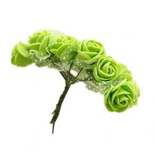 Mini bouquet 12 roses en mousse, tige 7cm, diam rose 2cm, couleur vert