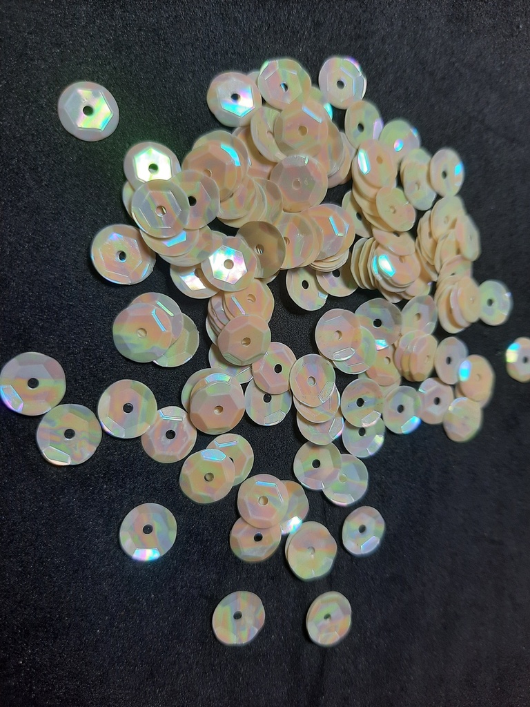 Sequin rond, 6mm couleur blanc à facettes les 10g