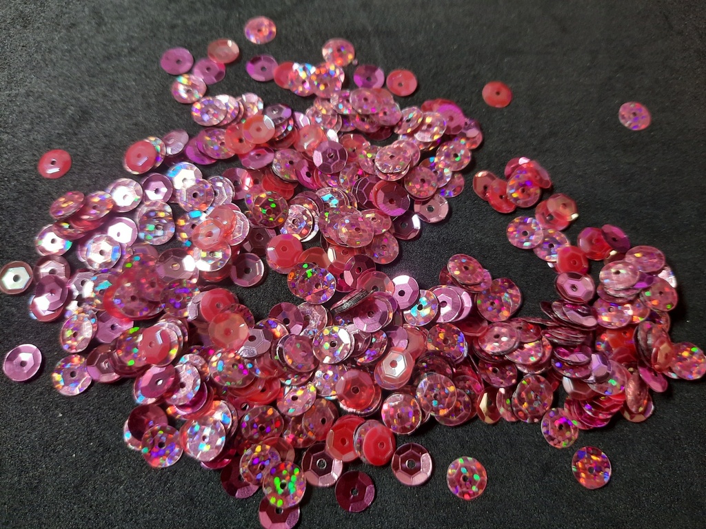 Sequin rond, 6mm couleur fuchsia à facettes les 10g