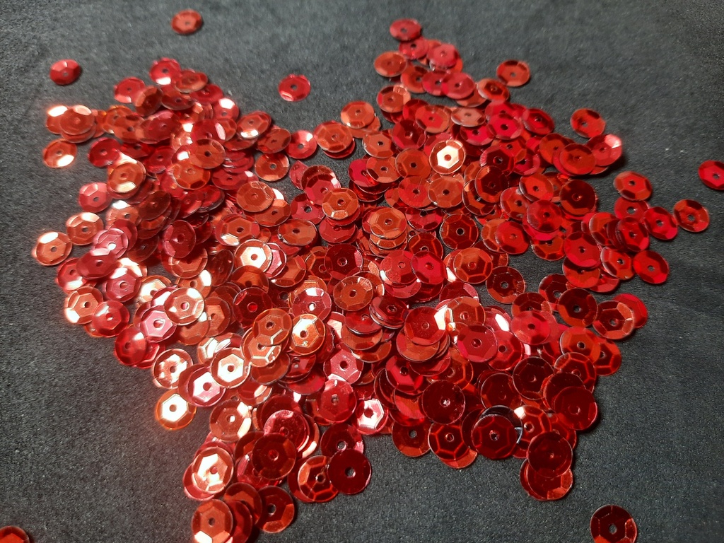 Sequin rond 6mm couleur rouge à facettes les 10g