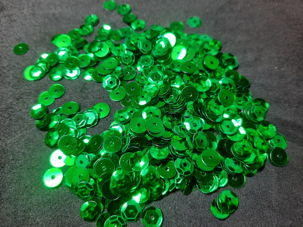 Sequin rond à facettes, 6mm couleur vert à facettes les 10g