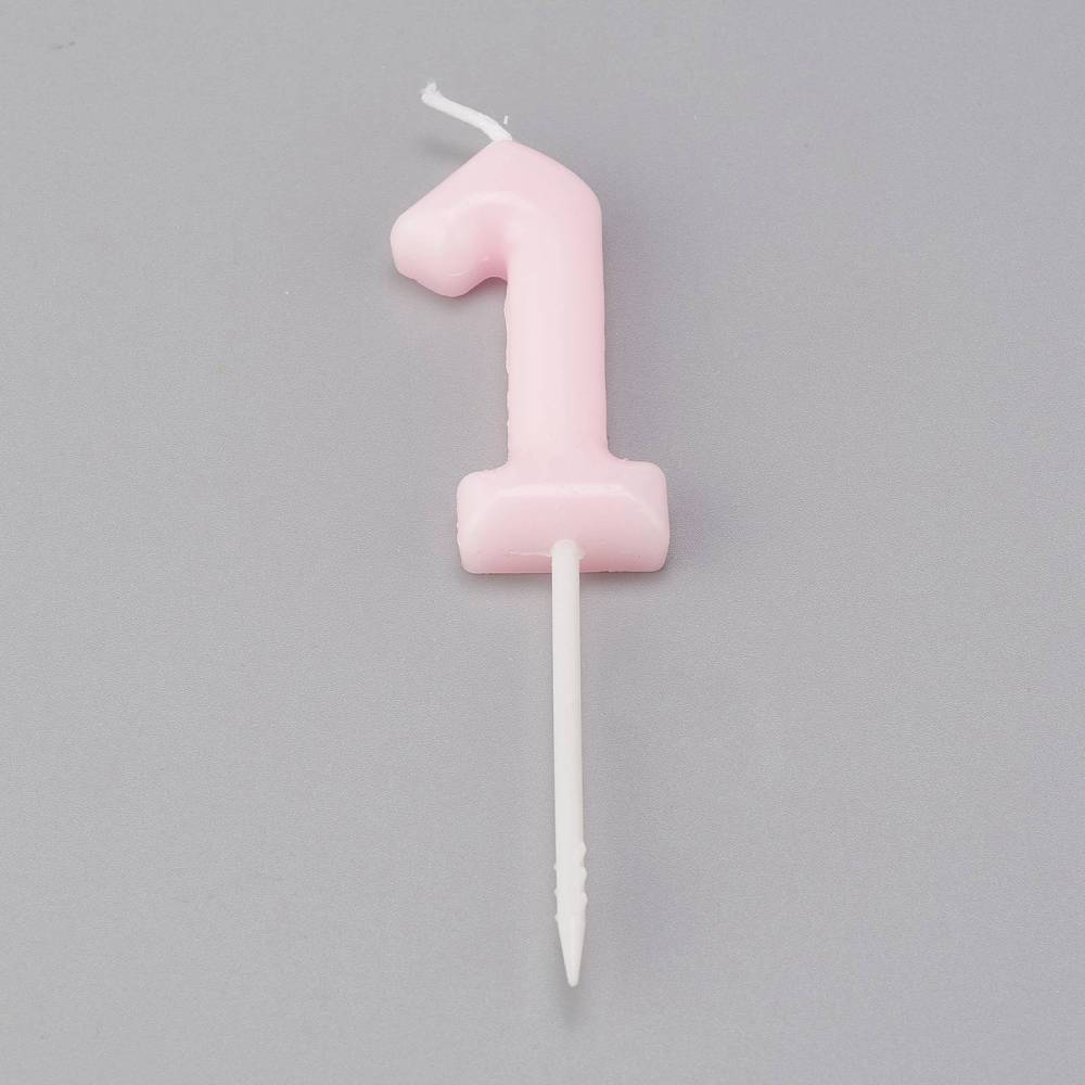 Bougie anniversaire rose chiffre 1 - 89.5x22x8mm