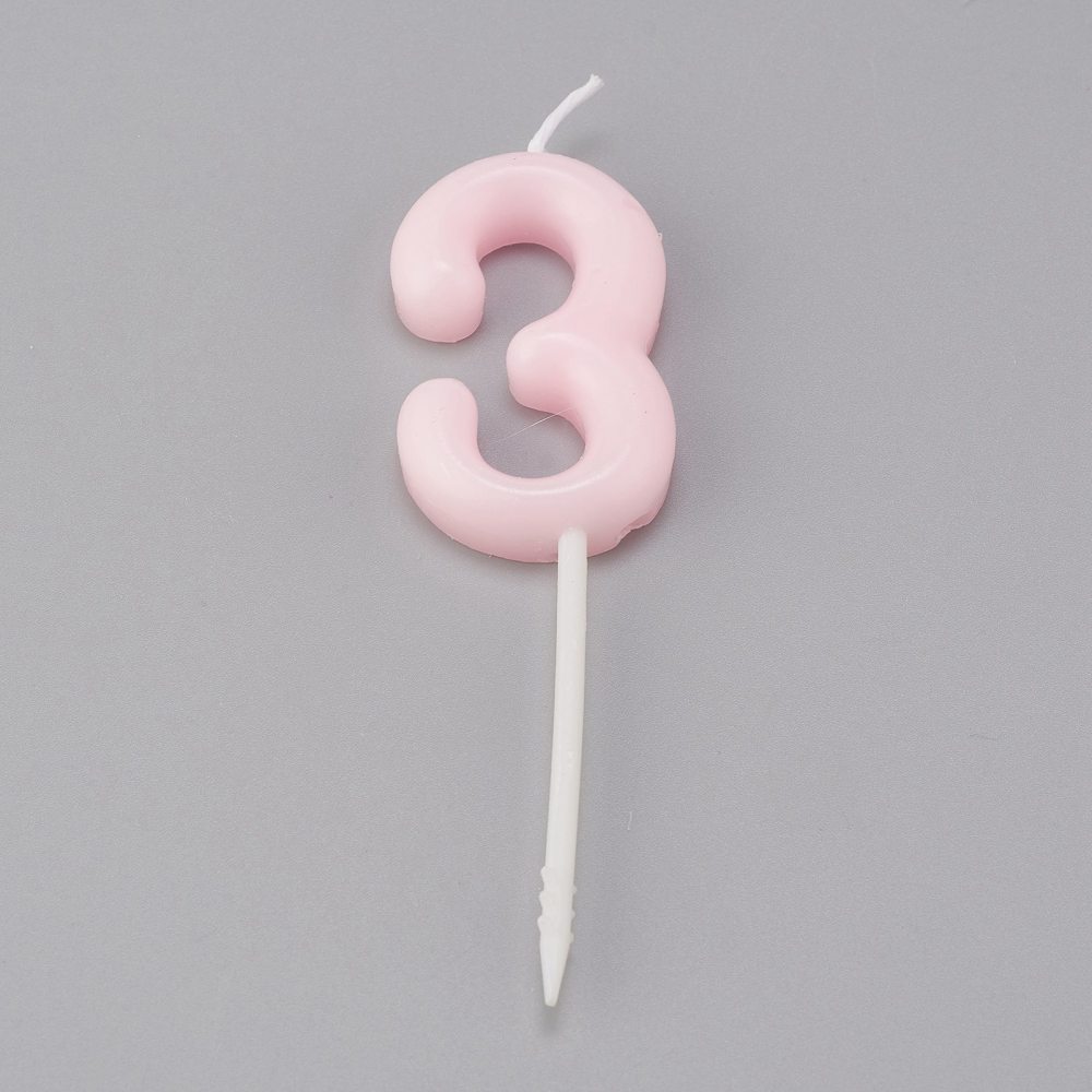 Bougie anniversaire rose chiffre 3 - 92x25.5x8mm