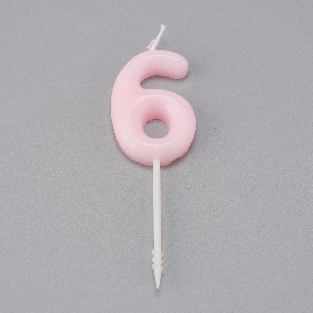 Bougie anniversaire rose chiffre 6 - 90.5x28.5x8mm