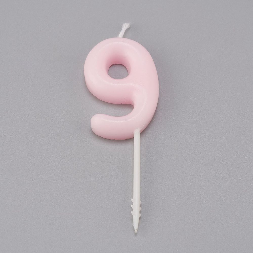 Bougie anniversaire rose chiffre 9 - 91.5x28x7.5mm