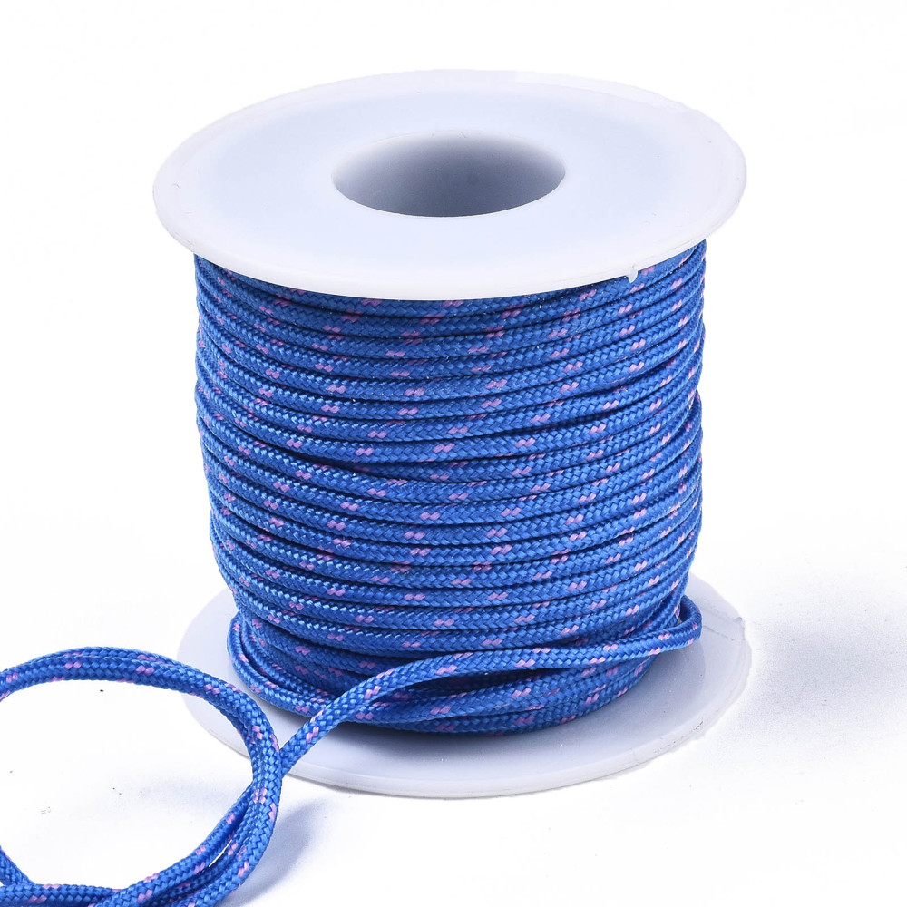 Découpe de Paracorde, nylon, bleu avec tâche rose, rond, diam 2mm - le mètre