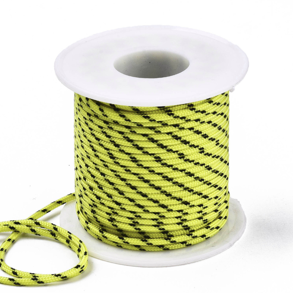 Découpe de Paracorde, nylon, jaune avec tâche noire, rond, diam 2mm - le mètre