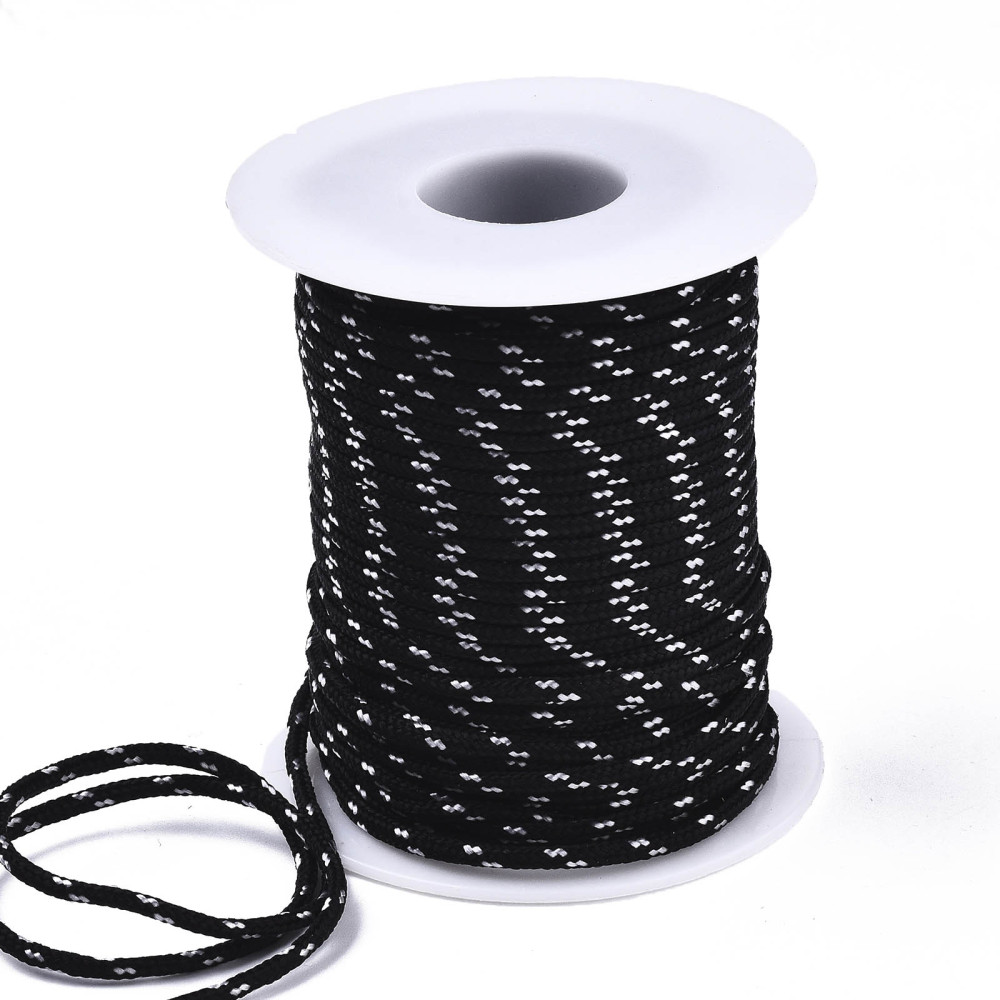 [8678   OCOR-N006-002B-01] Découpe de Paracorde, nylon, noir avec tâche blanche, rond, diam 2mm - le mètre