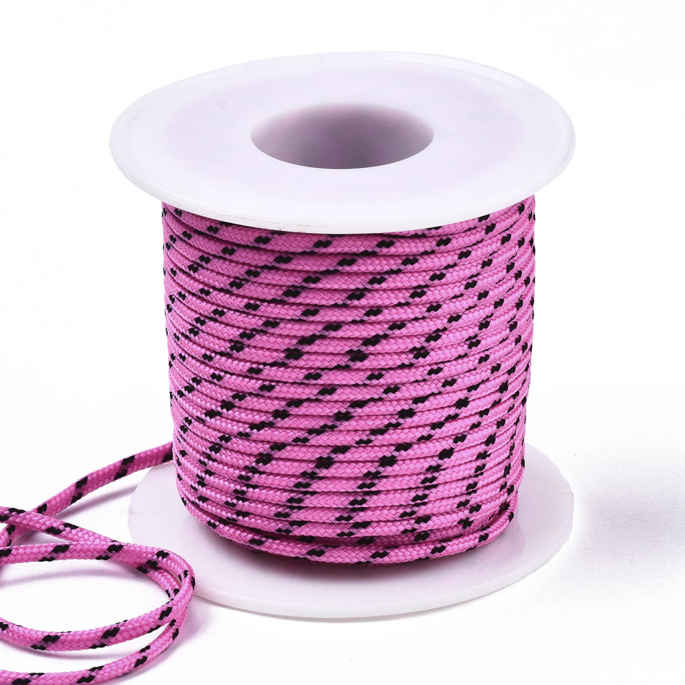 Découpe de Paracorde, nylon, rose avec tâche noire, rond, diam 2mm - le mètre